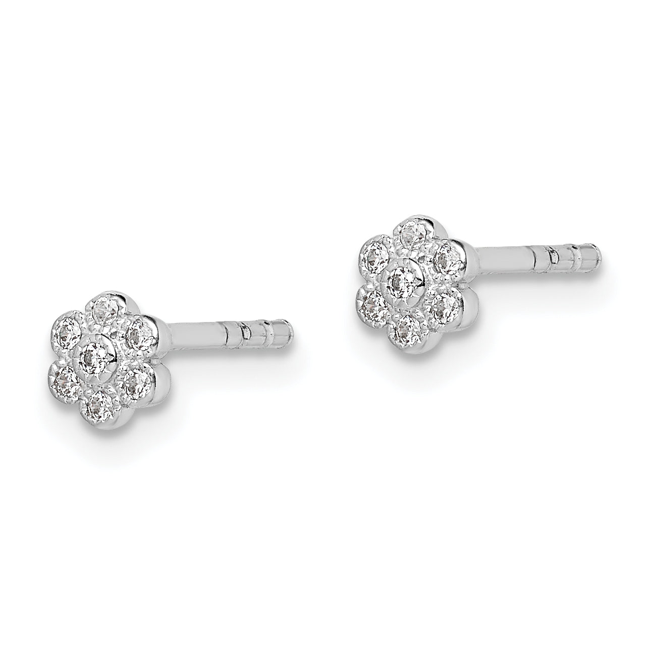 Sterling Silver Madi K RH-plated CZ Flower Children's Post Earrings Secondary image