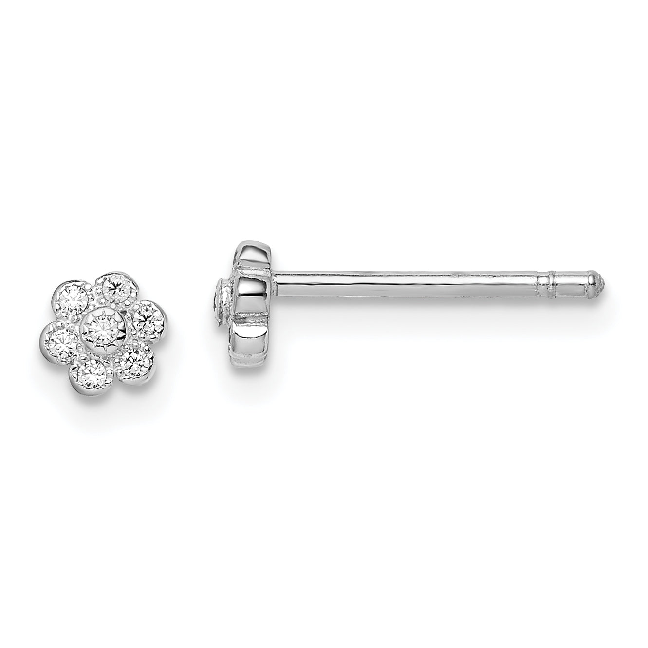 Sterling Silver Madi K RH-plated CZ Flower Children's Post Earrings Main image