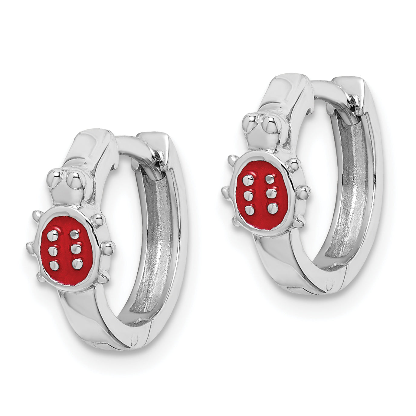 Sterling Silver Madi K Rhodium-plated Polished Red Enameled Ladybug Round Hoop Earrings Secondary image