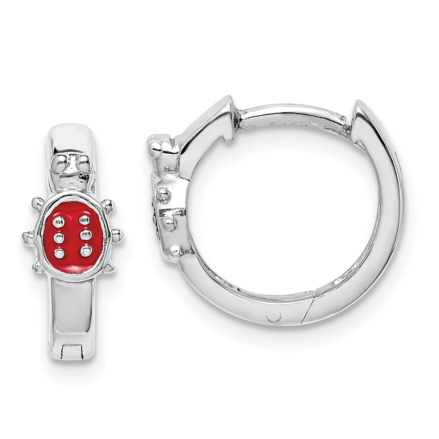 Sterling Silver Madi K Rhodium-plated Polished Red Enameled Ladybug Round Hoop Earrings Main image