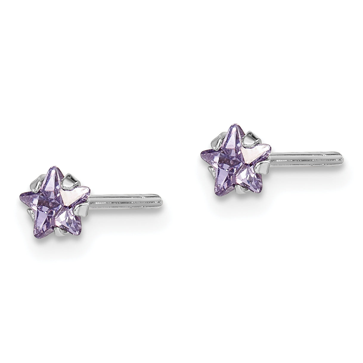 Sterling Silver Madi K RH-plated Purple CZ Star Children's Stud Earrings Secondary image