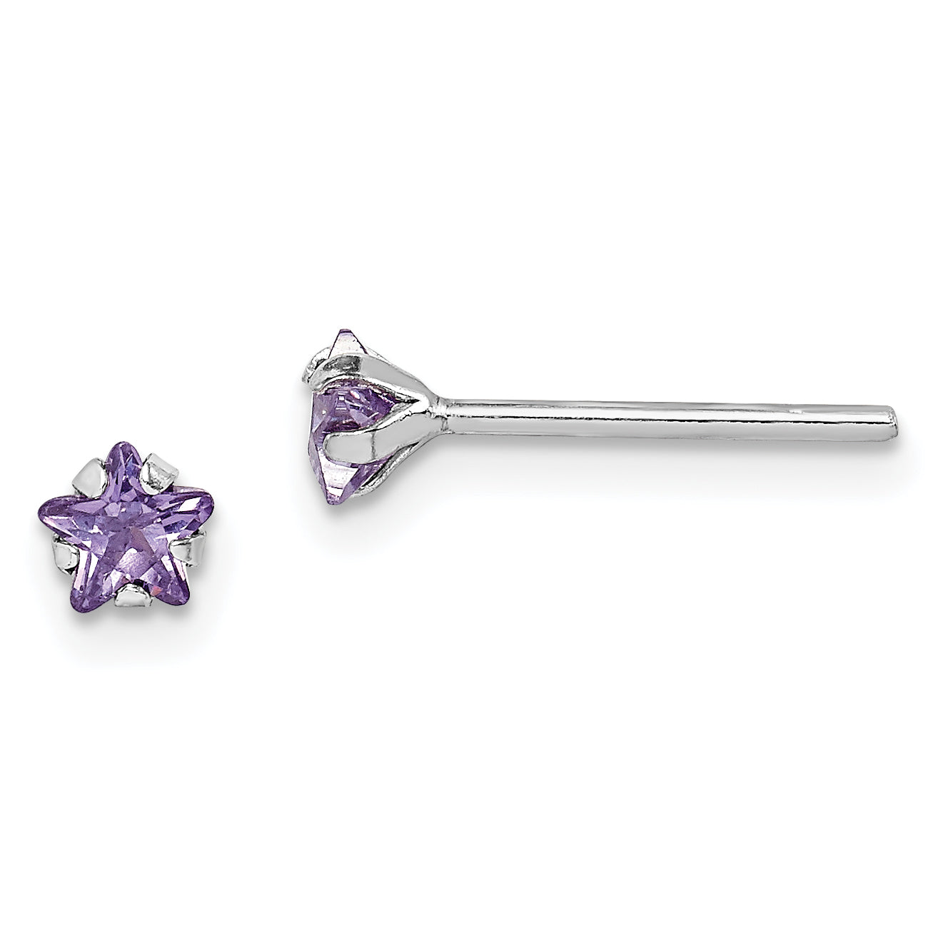 Sterling Silver Madi K RH-plated Purple CZ Star Children's Stud Earrings Main image