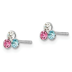 Sterling Silver Madi K Rhodium-plated Polished Pink, Blue & White Crystal Children's Post Earrings