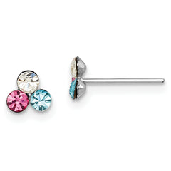 Sterling Silver Madi K Rhodium-plated Polished Pink, Blue & White Crystal Children's Post Earrings
