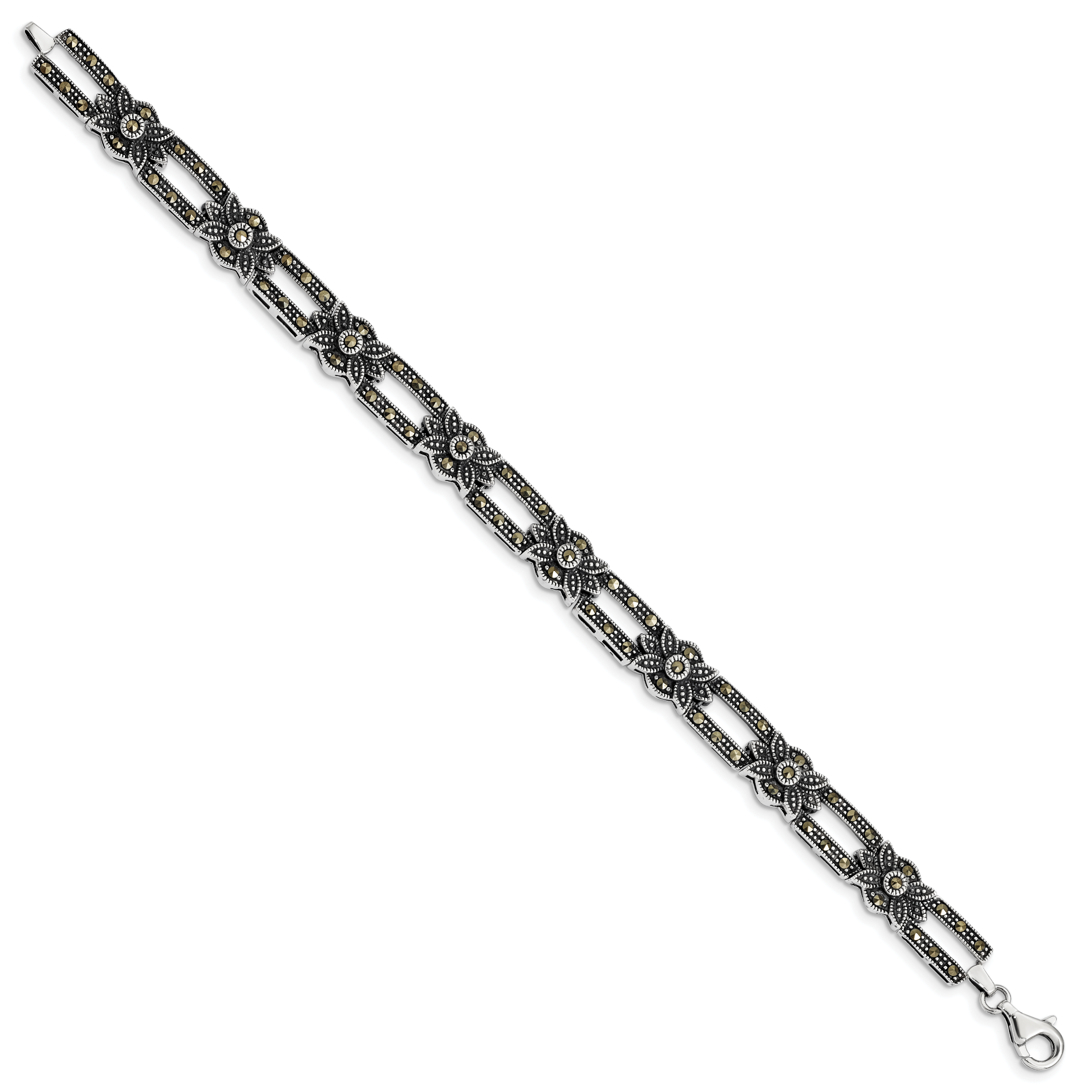 Sterling Silver Rhodium-plated Marcasite Bracelet Secondary image