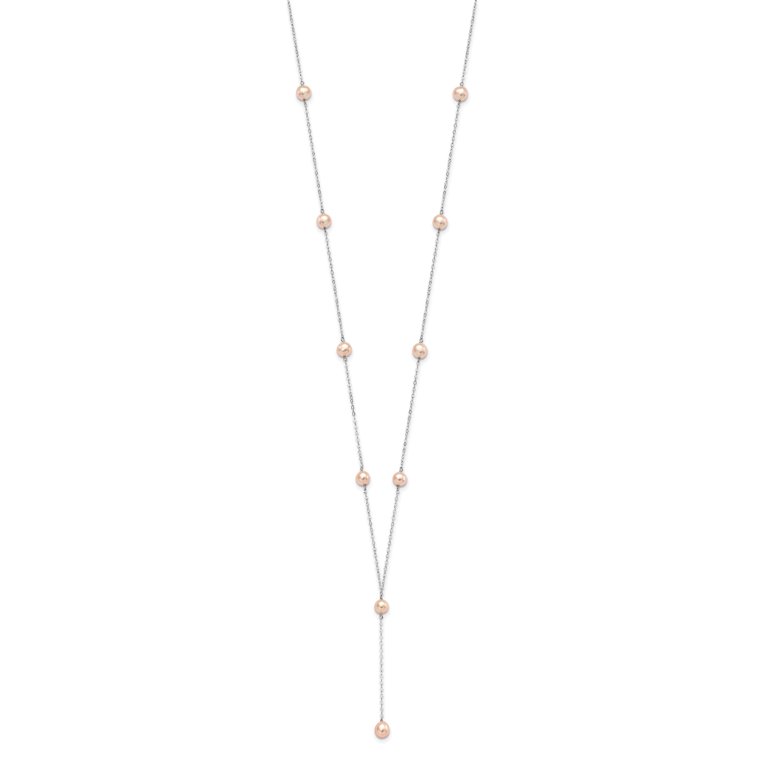 Sterling Silver Pearl Y-Drop Necklace with Pink Freshwater Cultured Pearls