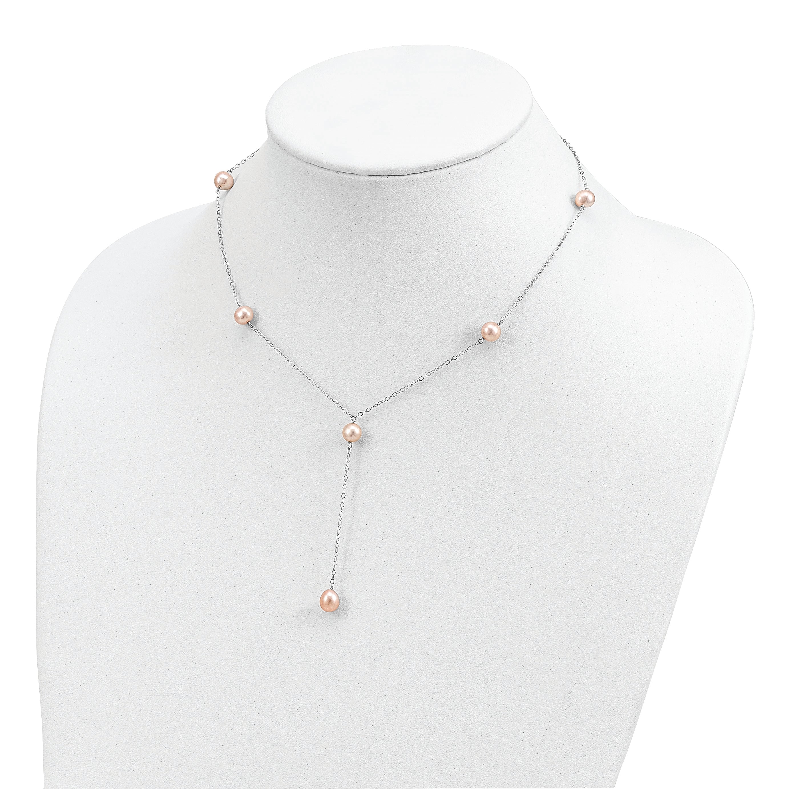Sterling Silver Pearl Y-Drop Necklace with Pink Freshwater Cultured Pearls