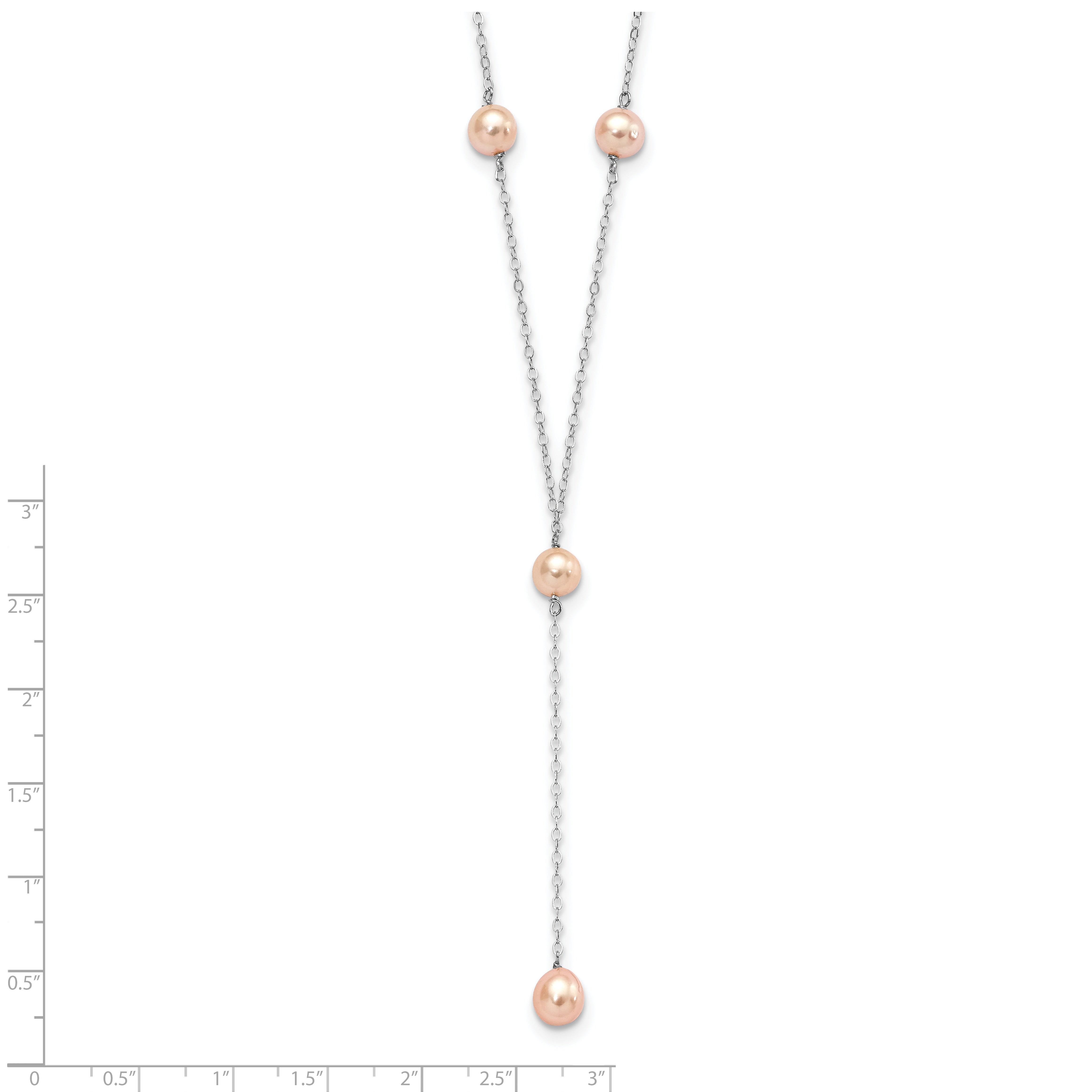 Sterling Silver Pearl Y-Drop Necklace with Pink Freshwater Cultured Pearls