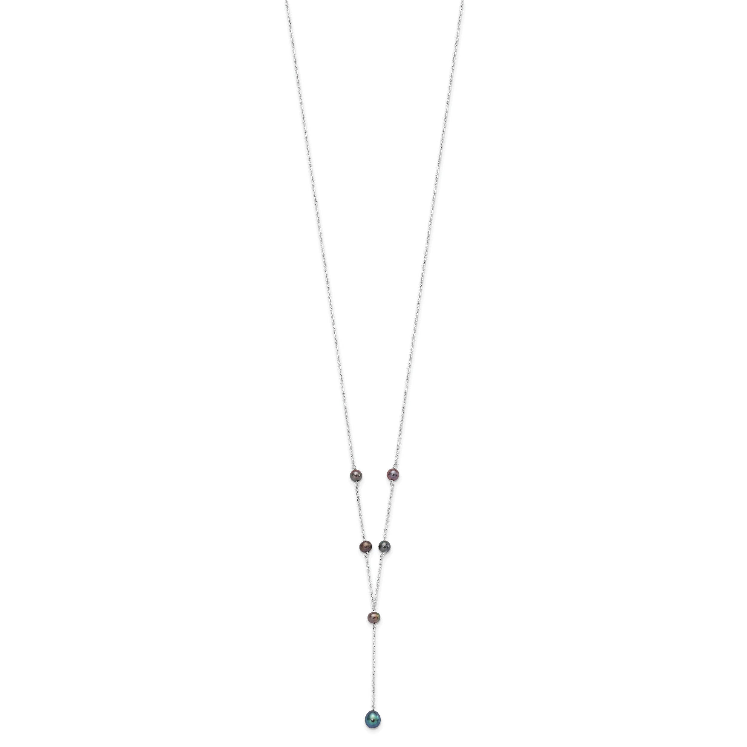 Sterling Silver Rhodium-Plated Black Pearl Y-Drop Necklace Elegant and Polished by Sophia Jewelers
