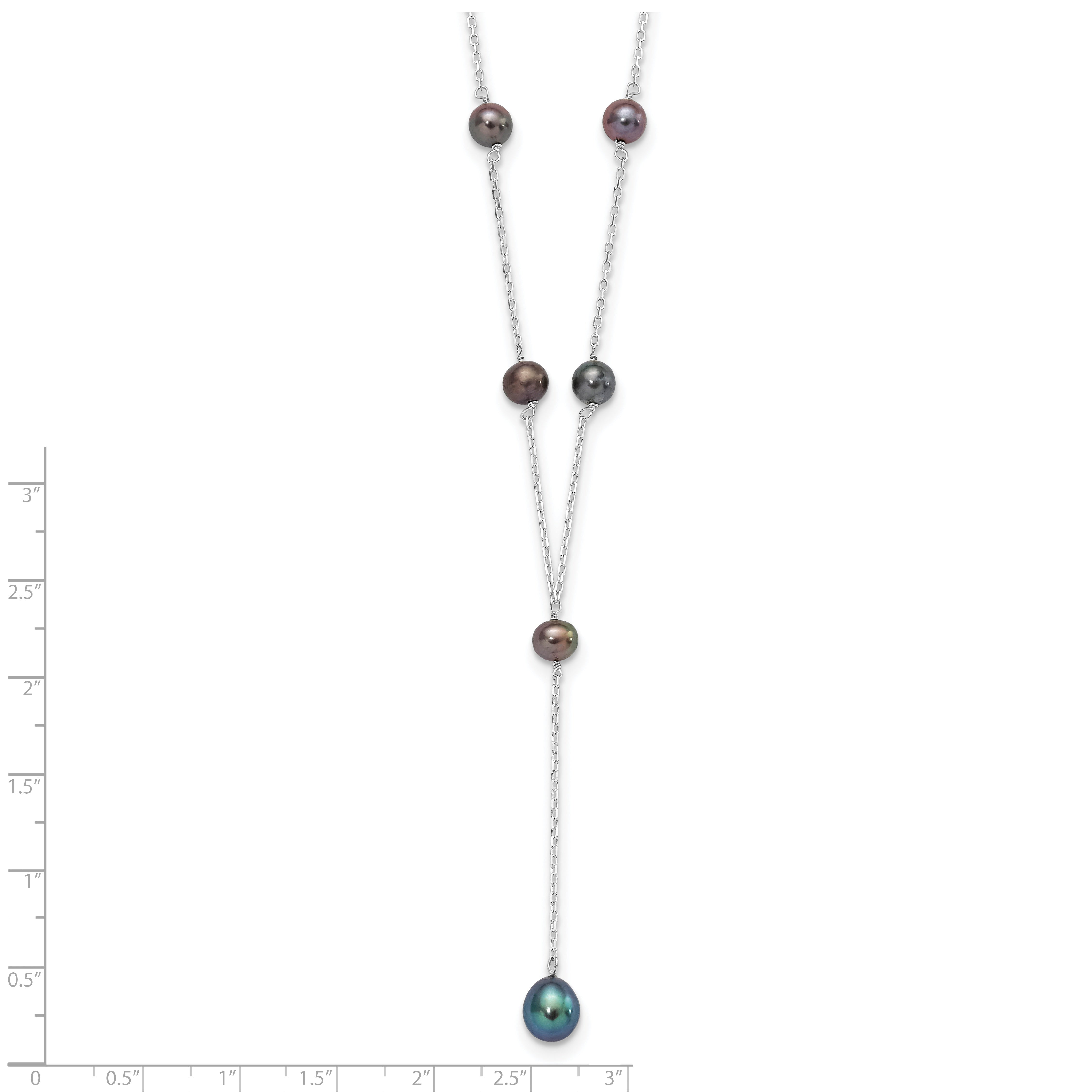 Sterling Silver Rhodium-Plated Black Pearl Y-Drop Necklace Elegant and Polished by Sophia Jewelers