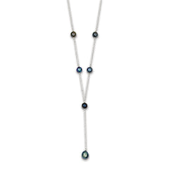 Sterling Silver Rhodium-Plated Black Pearl Y-Drop Necklace Elegant and Polished by Sophia Jewelers