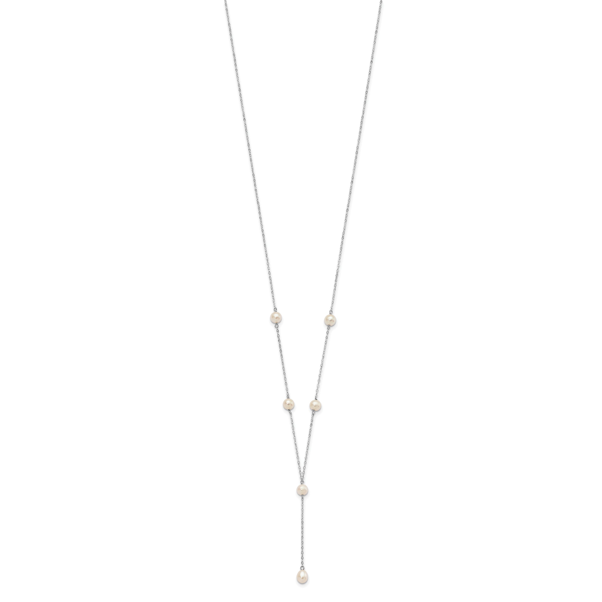 Sterling Silver Rhodium-Plated Pearl Y-Drop Necklace Elegant Design
