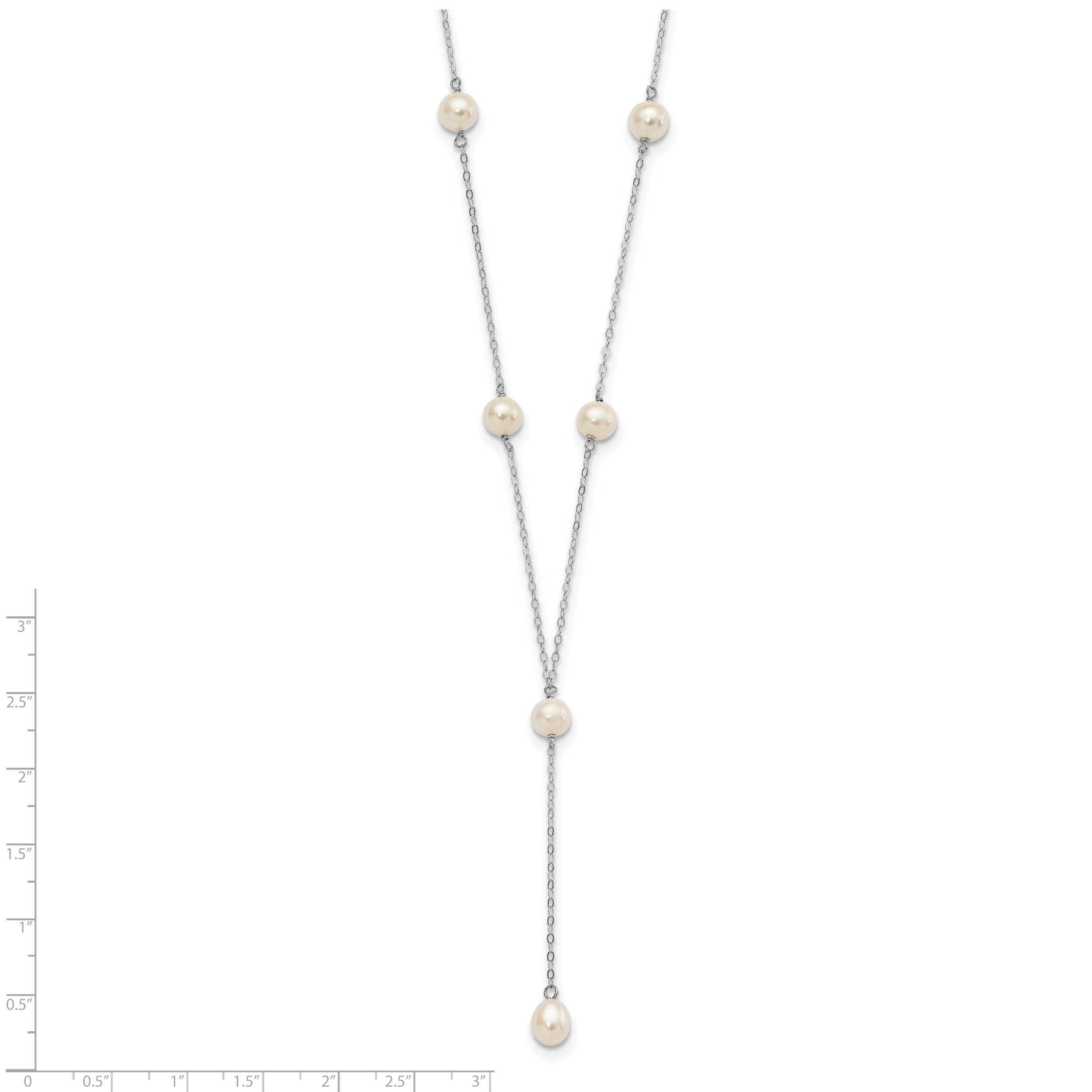 Sterling Silver Rhodium-Plated Pearl Y-Drop Necklace Elegant Design