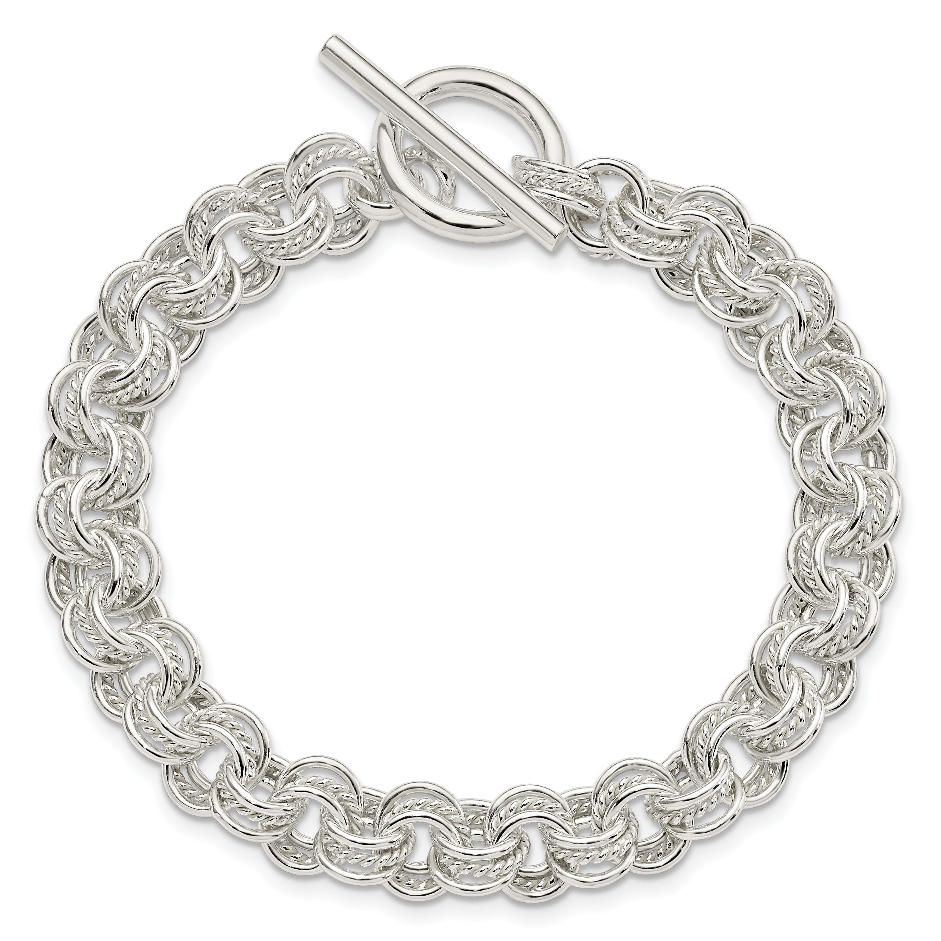 Sterling Silver 7.75inch Polished Fancy Link Toggle Bracelet