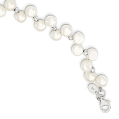 Sterling Silver FW Cultured Button Pearl 16in Necklace