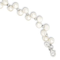 Sterling Silver 925 Button Pearl Necklace with Polished Finish Elegant Design - 16