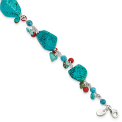 Sterling Silver Dyed Howlite/Turquoise/Red Coral Bracelet
