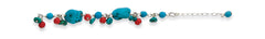 Sterling Silver Dyed Howlite/Turquoise/Red Coral Bracelet