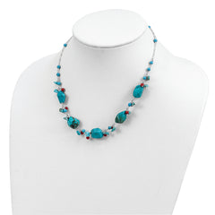 Sterling Silver 925 Polished Necklace with Dyed Turquoise and Red Coral