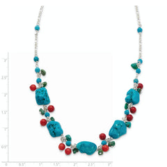 Sterling Silver Dyed Howlite/Turquoise/Red Coral Necklace