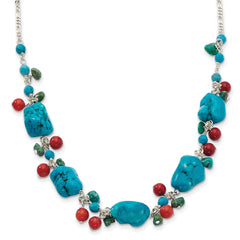 Sterling Silver Dyed Howlite/Turquoise/Red Coral Necklace