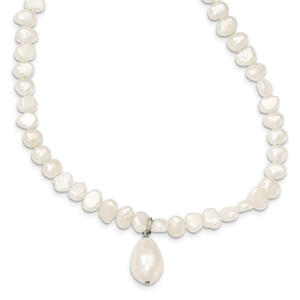 Sterling Silver FW Cultured Pearl Drop 18in Necklace