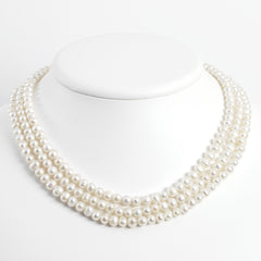Sterling Silver Triple Strand White FW Cultured Pearl Necklace