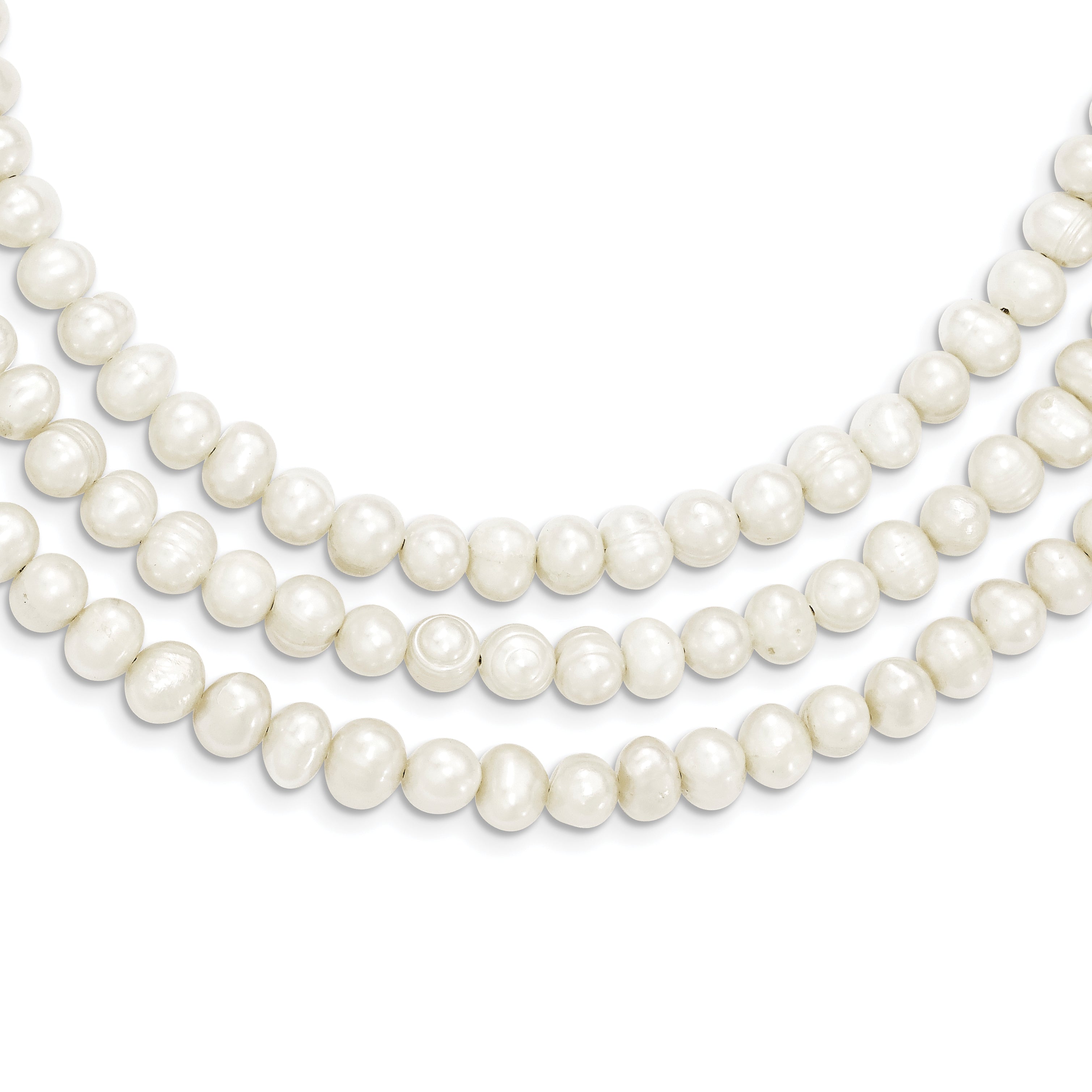 Sterling Silver Triple Strand White FW Cultured Pearl Necklace
