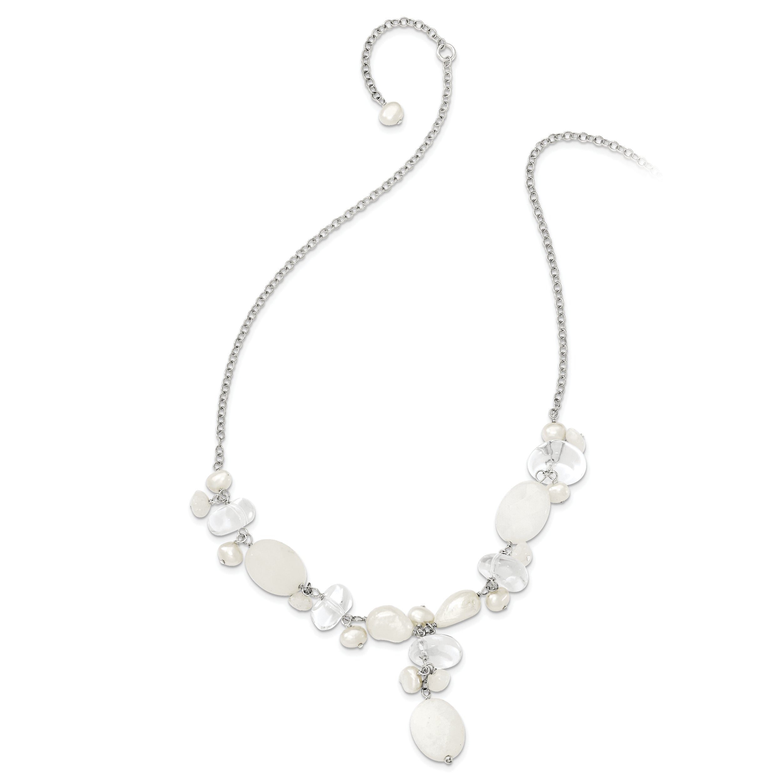 Sophia Jewelers Sterling Silver Moonstone and Cultured Pearl Necklace Elegantly Polished