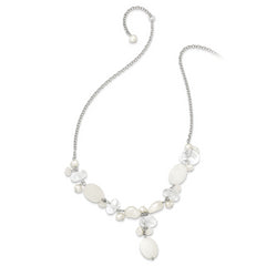 Sophia Jewelers Sterling Silver Moonstone and Cultured Pearl Necklace Elegantly Polished