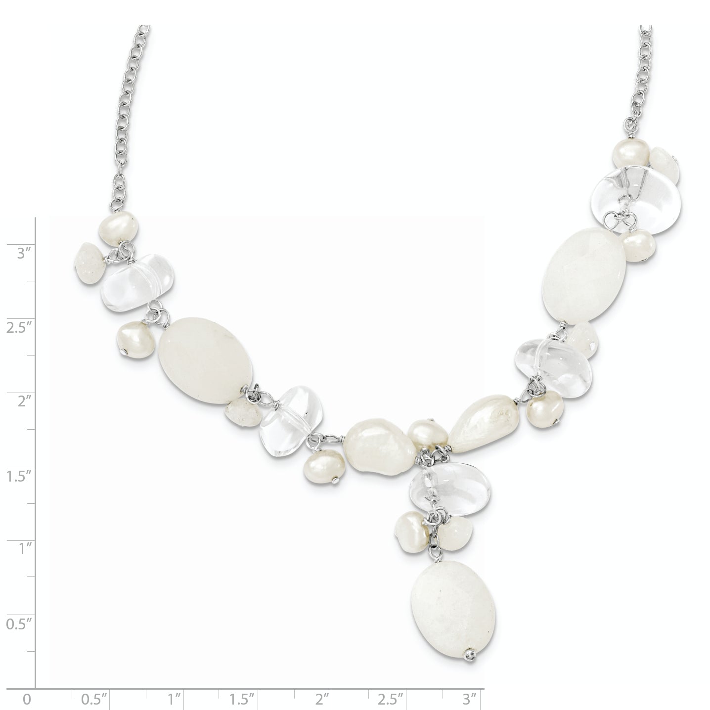 Sterling Silver Moonstone/FWC Pearl/Rock Qtz/White Jade Necklace