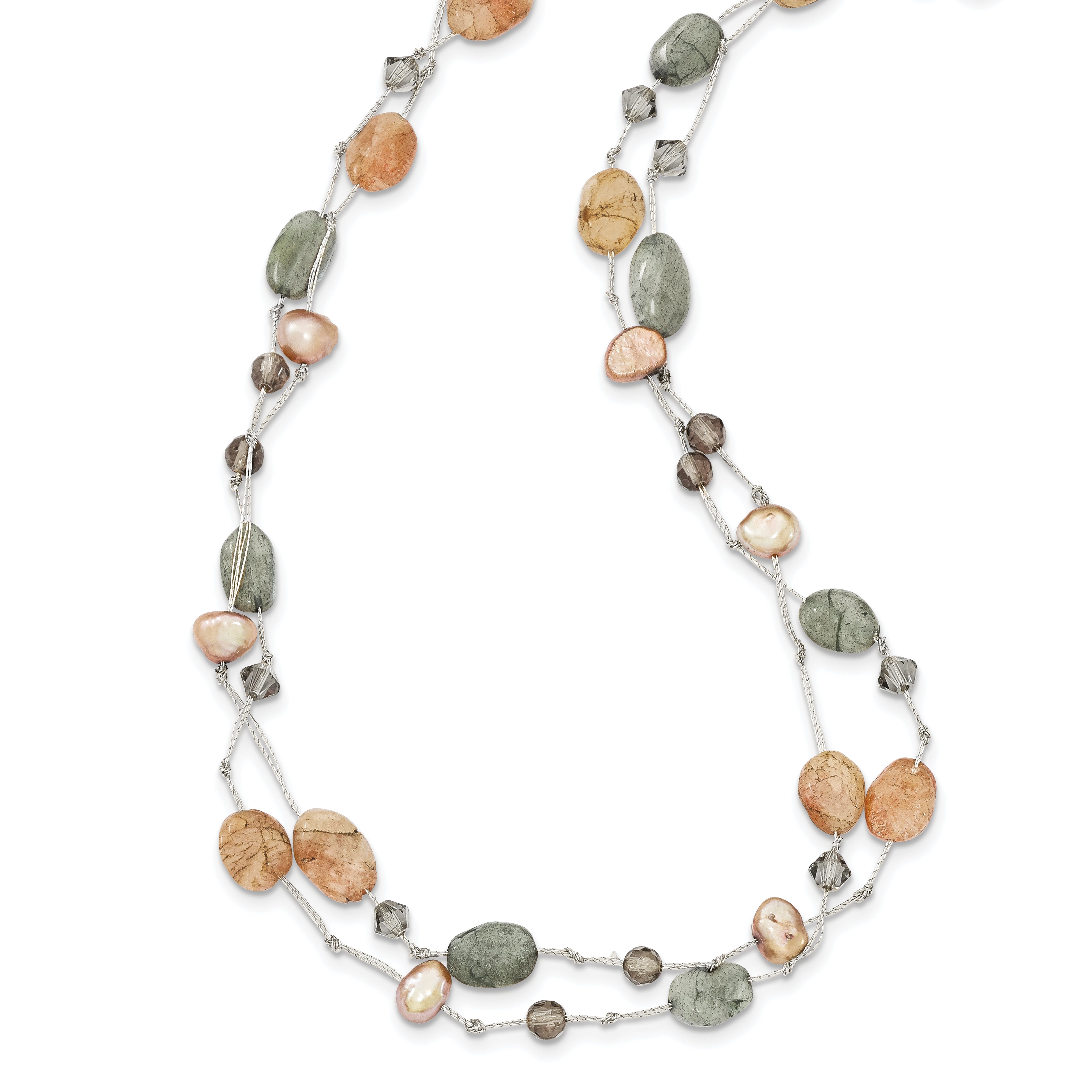Labradorite/Red Moonstone/FW Cultured Pearl/Crystal Necklace