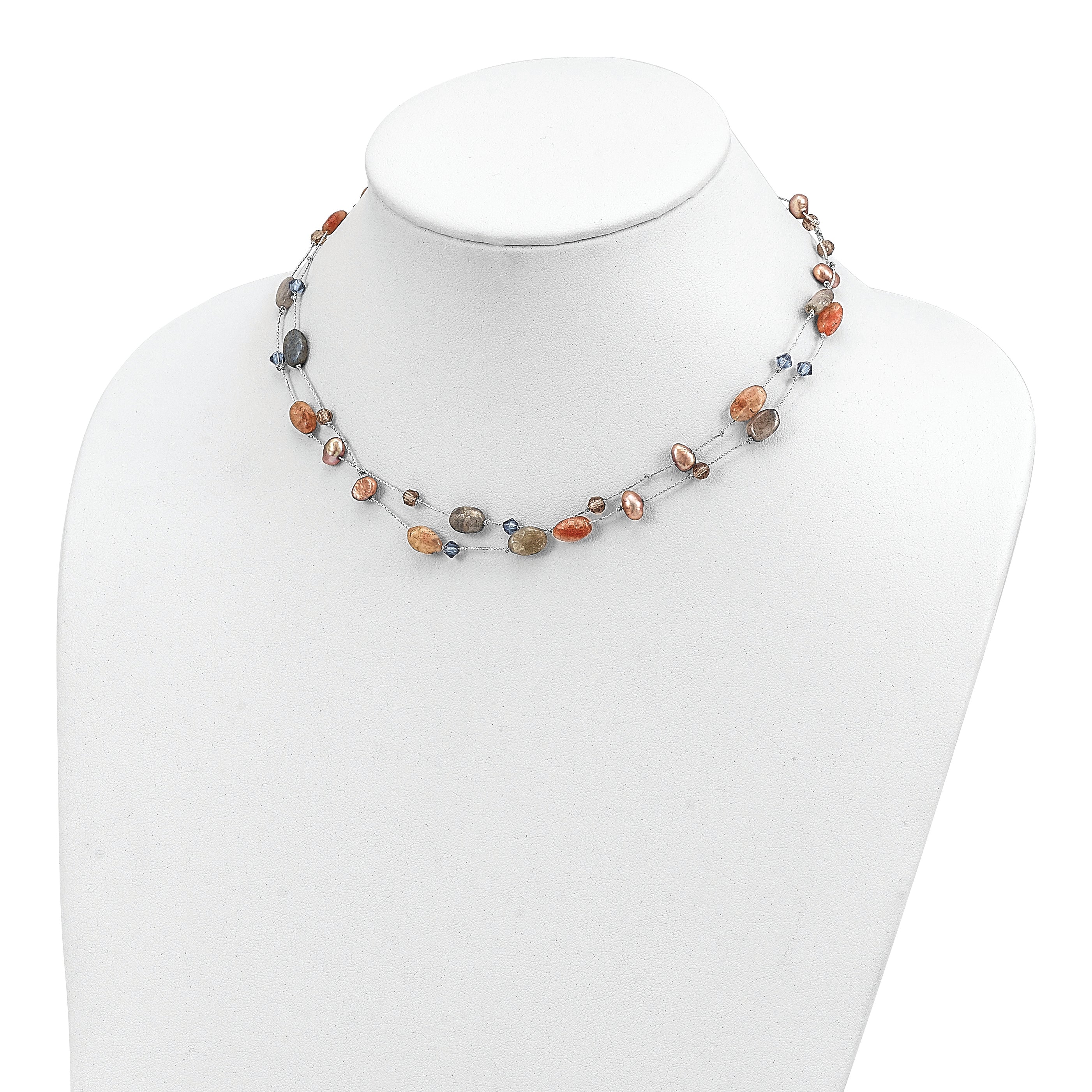 Labradorite/Red Moonstone/FW Cultured Pearl/Crystal Necklace