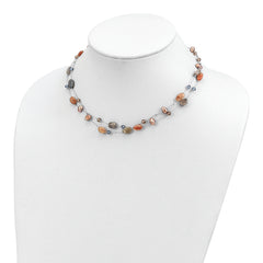 Labradorite/Red Moonstone/FW Cultured Pearl/Crystal Necklace