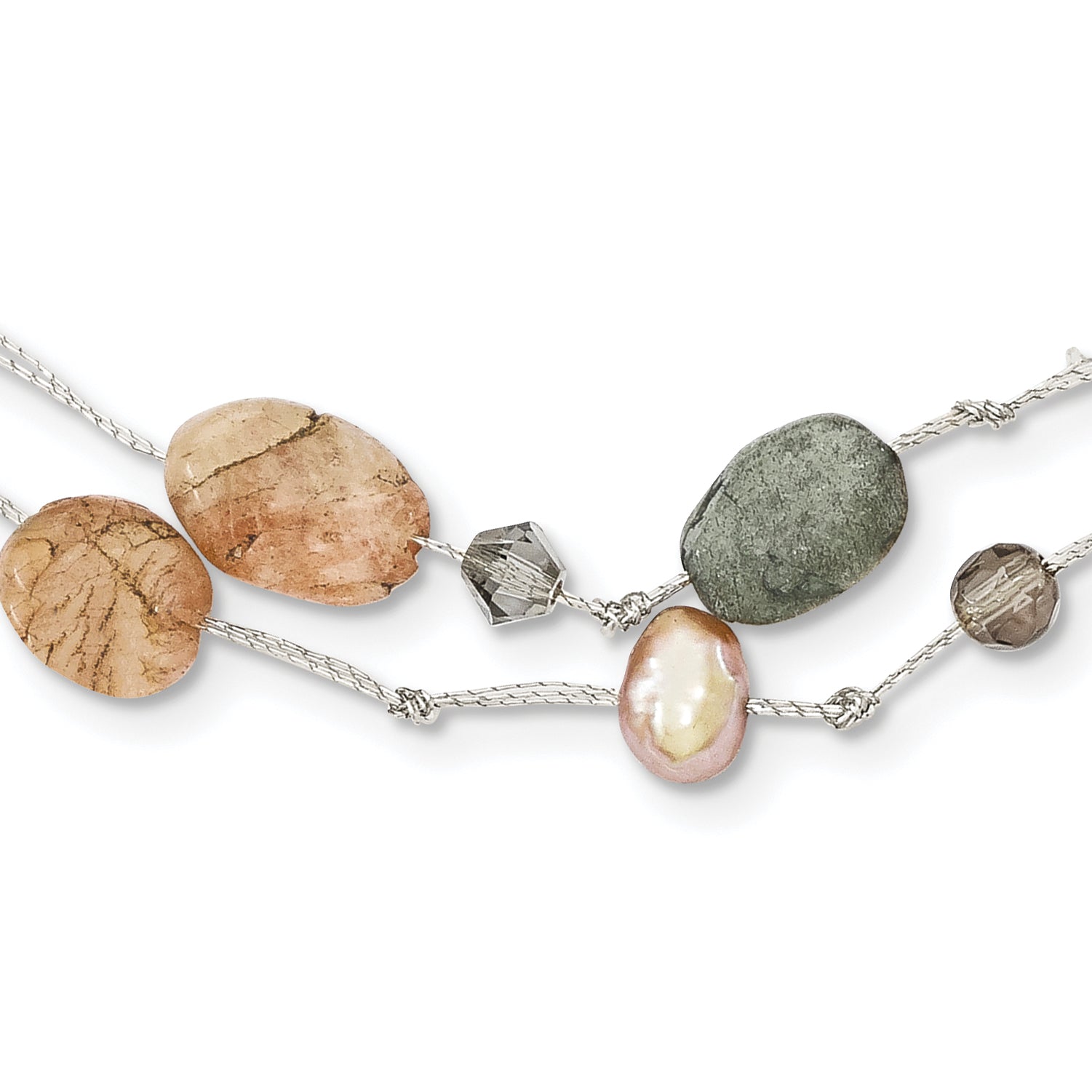Labradorite/Red Moonstone/FW Cultured Pearl/Crystal Necklace