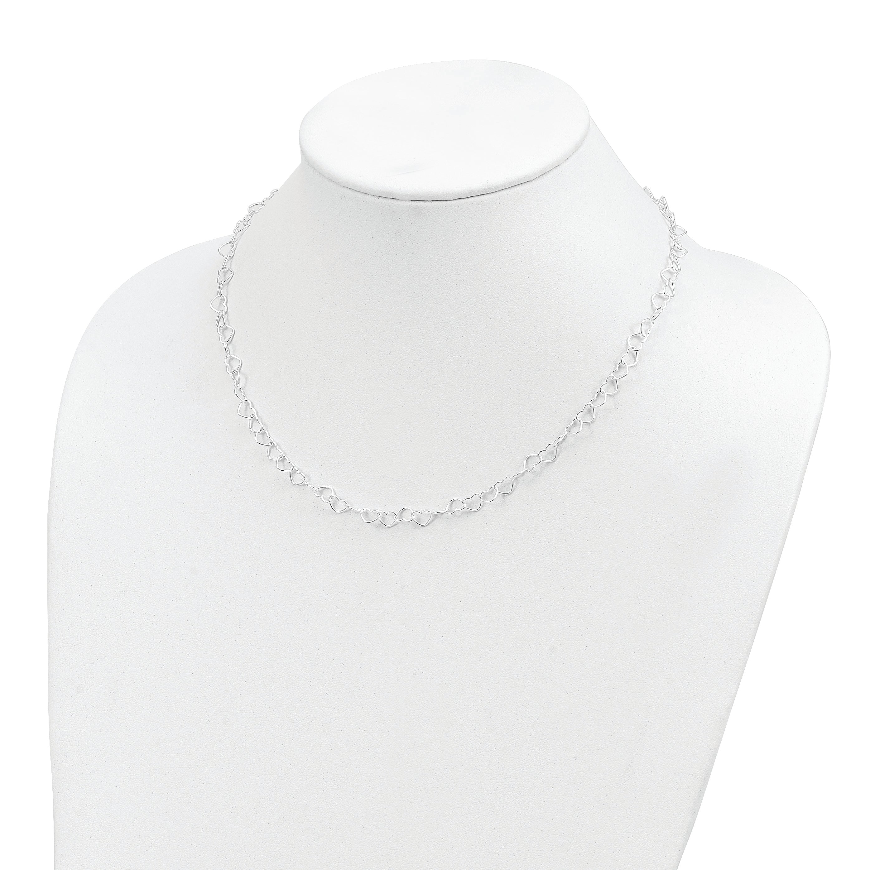 Sterling Silver 925 Fancy Heart Necklace Polished 18in Elegant Design