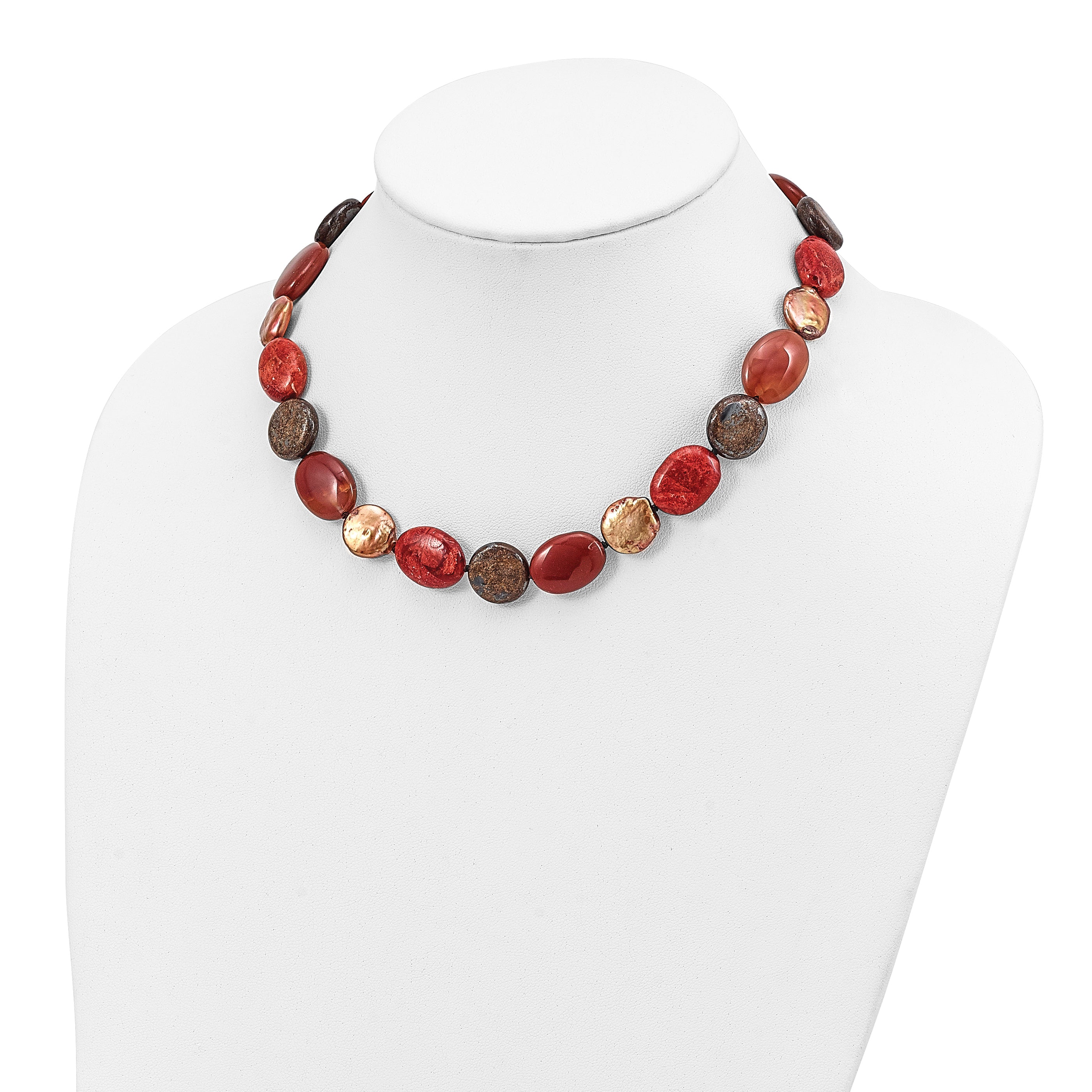 Sterling Silver Natural Stone Women's Necklace with Freshwater Pearls