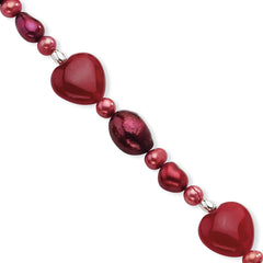 Sterling Silver Red Jade Hearts/FW Cultured Pearl Bracelet