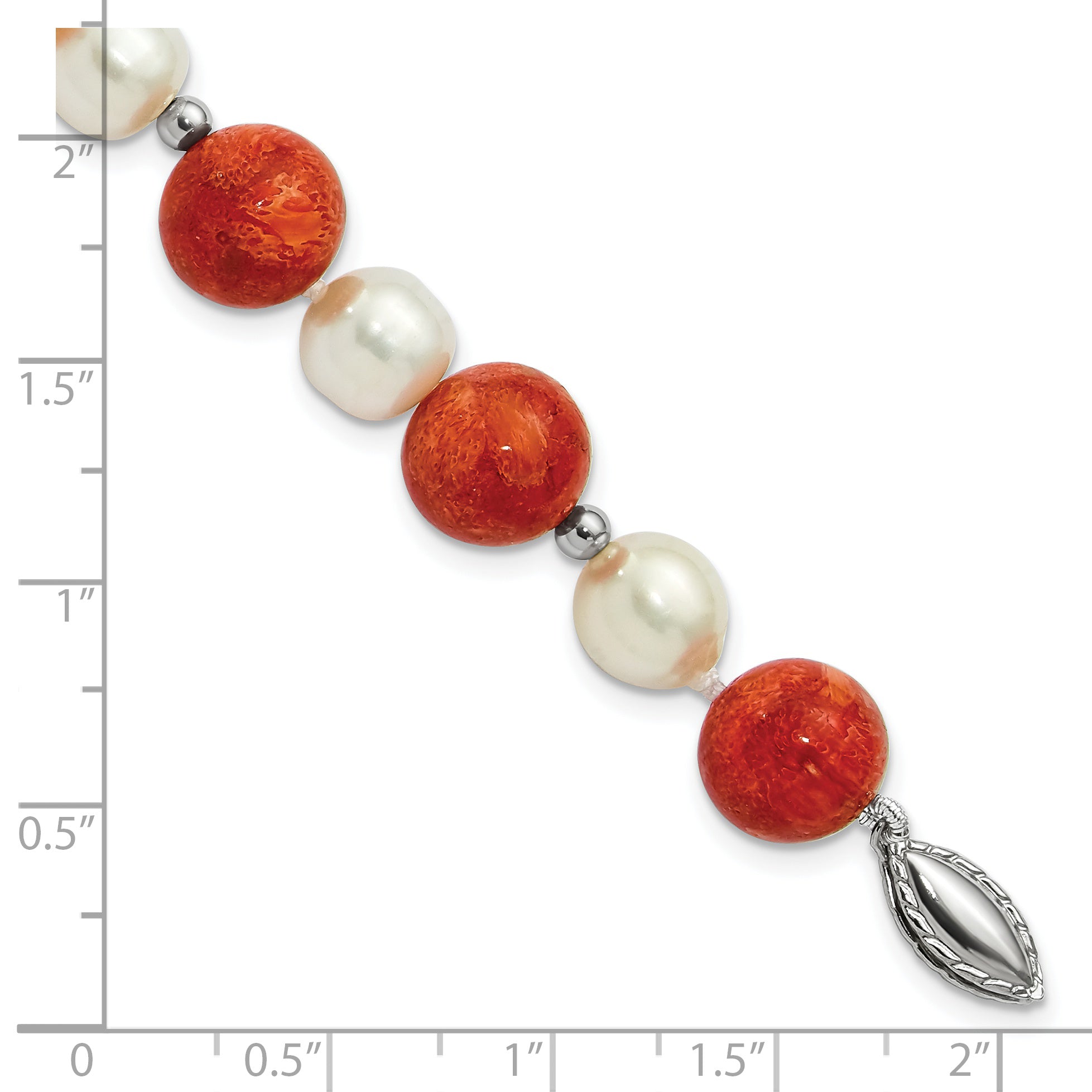 Sterling Silver FW Cultured Pearl/Stabilized Red Coral Bracelet