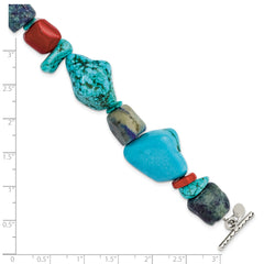 Sterling Silver Red Coral/Howlite/Lapis/Turquoise Bracelet