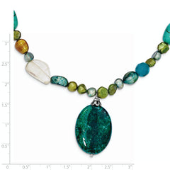 Sterling Silver 925 Beaded Necklace with Citrine Agate Lapis Charm
