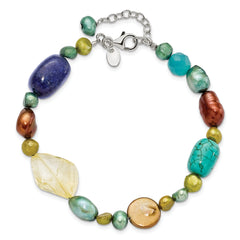 Sterling Silver Citrine/Lapis/Dyed Howlite/FW Cultured Pearl Bracelet