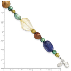 Sterling Silver Citrine/Lapis/Dyed Howlite/FW Cultured Pearl Bracelet