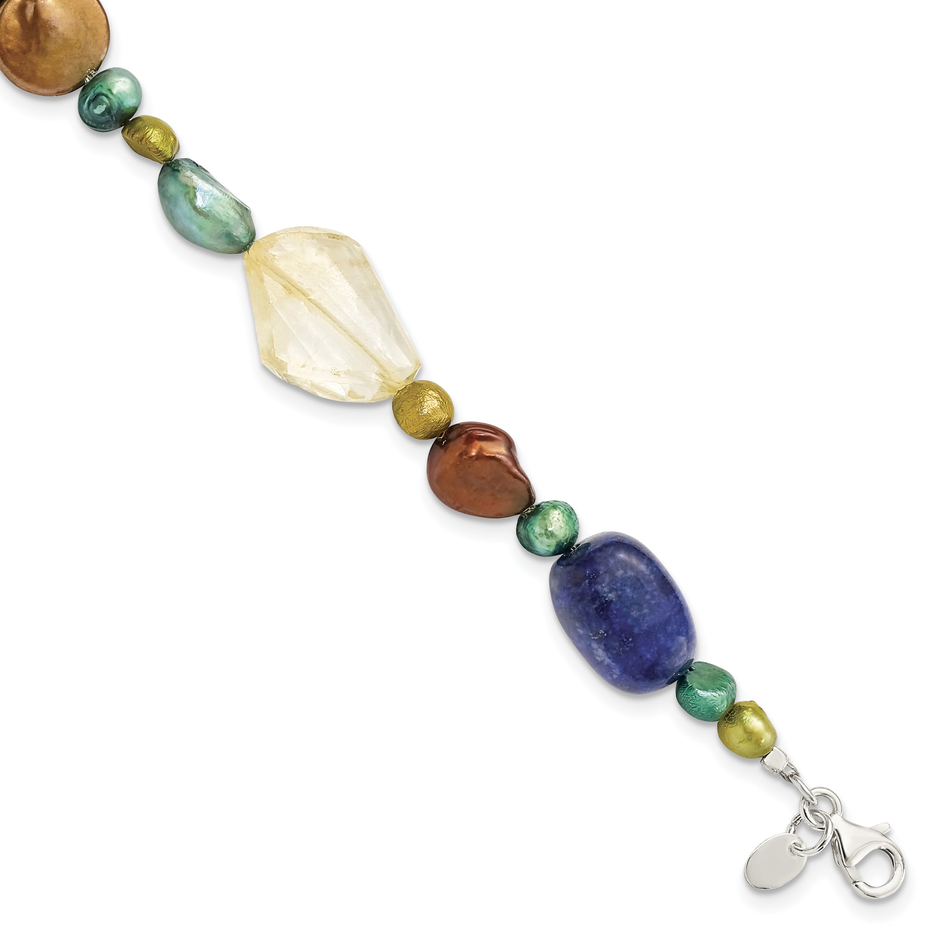 Sterling Silver Citrine/Lapis/Dyed Howlite/FW Cultured Pearl Bracelet