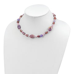 Sterling Silver Charoite, Jade/FW Cultured Pearl Necklace