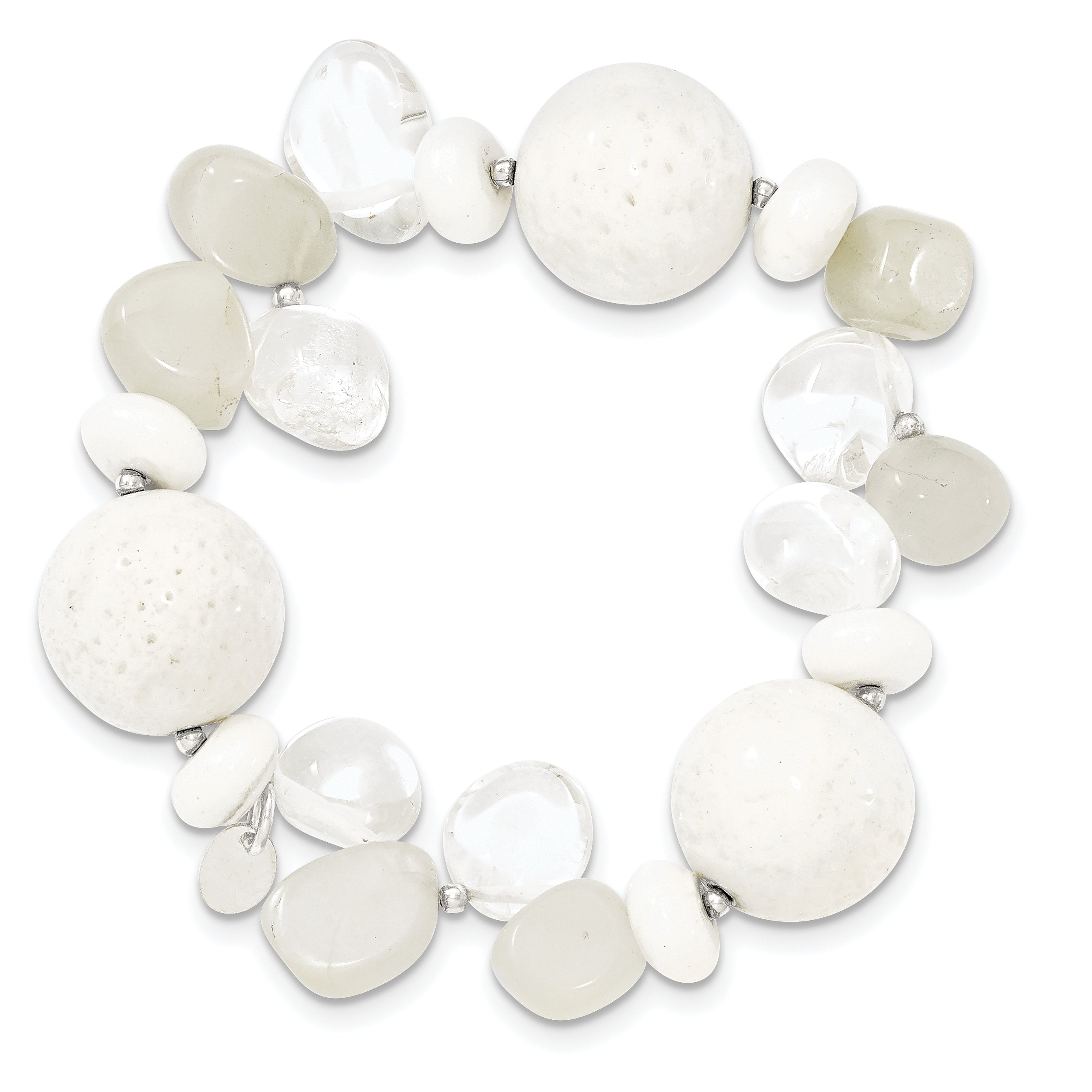 Sterling Silver Stretch Bracelet with Coral Jade Moonstone Quartz