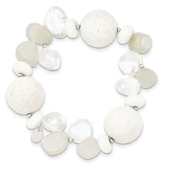 Sterling Silver Coral/Jade/Moonstone/Rock Quartz Stretch Bracelet