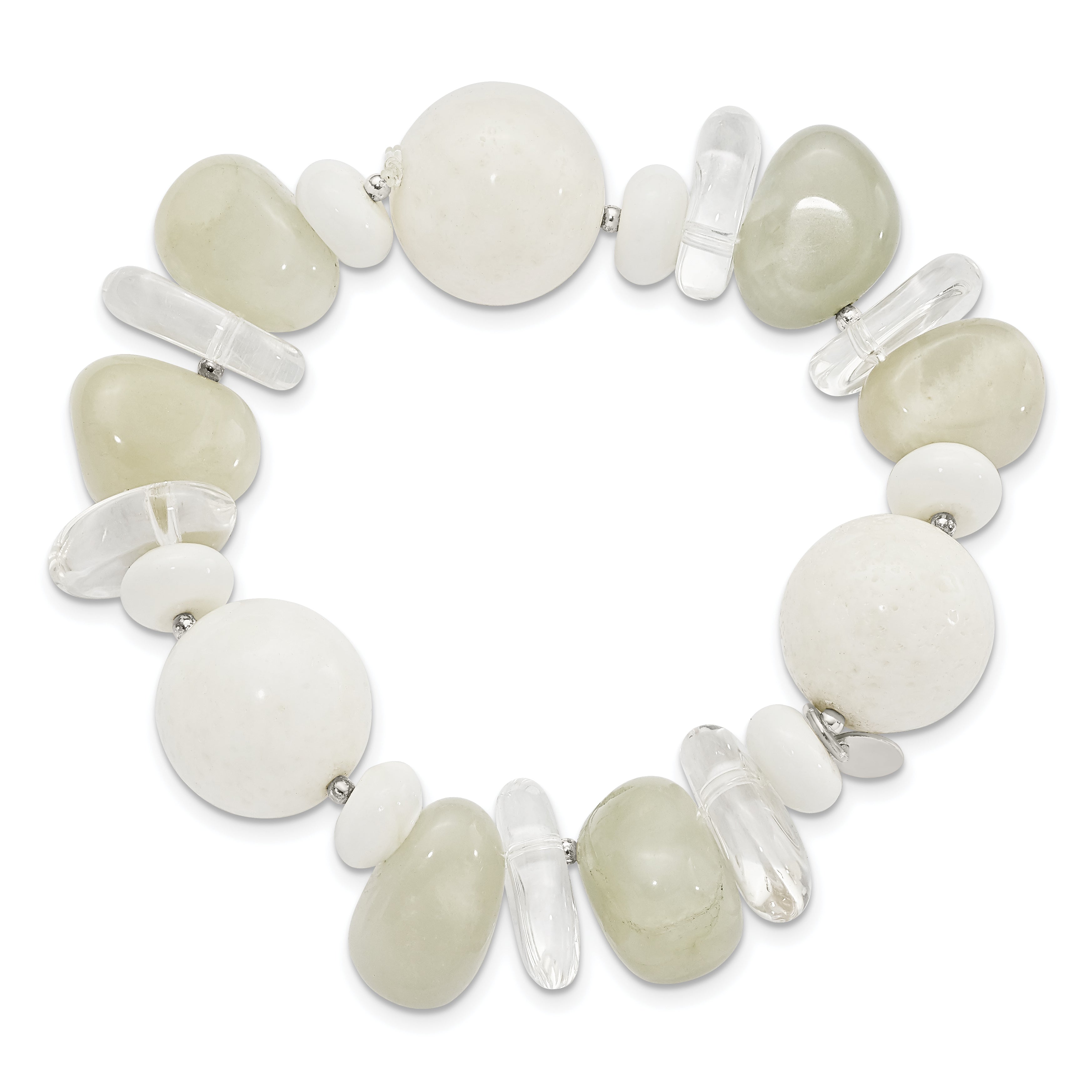 Sterling Silver Stretch Bracelet with Coral Jade Moonstone Quartz