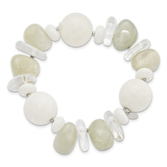 Sterling Silver Coral/Jade/Moonstone/Rock Quartz Stretch Bracelet