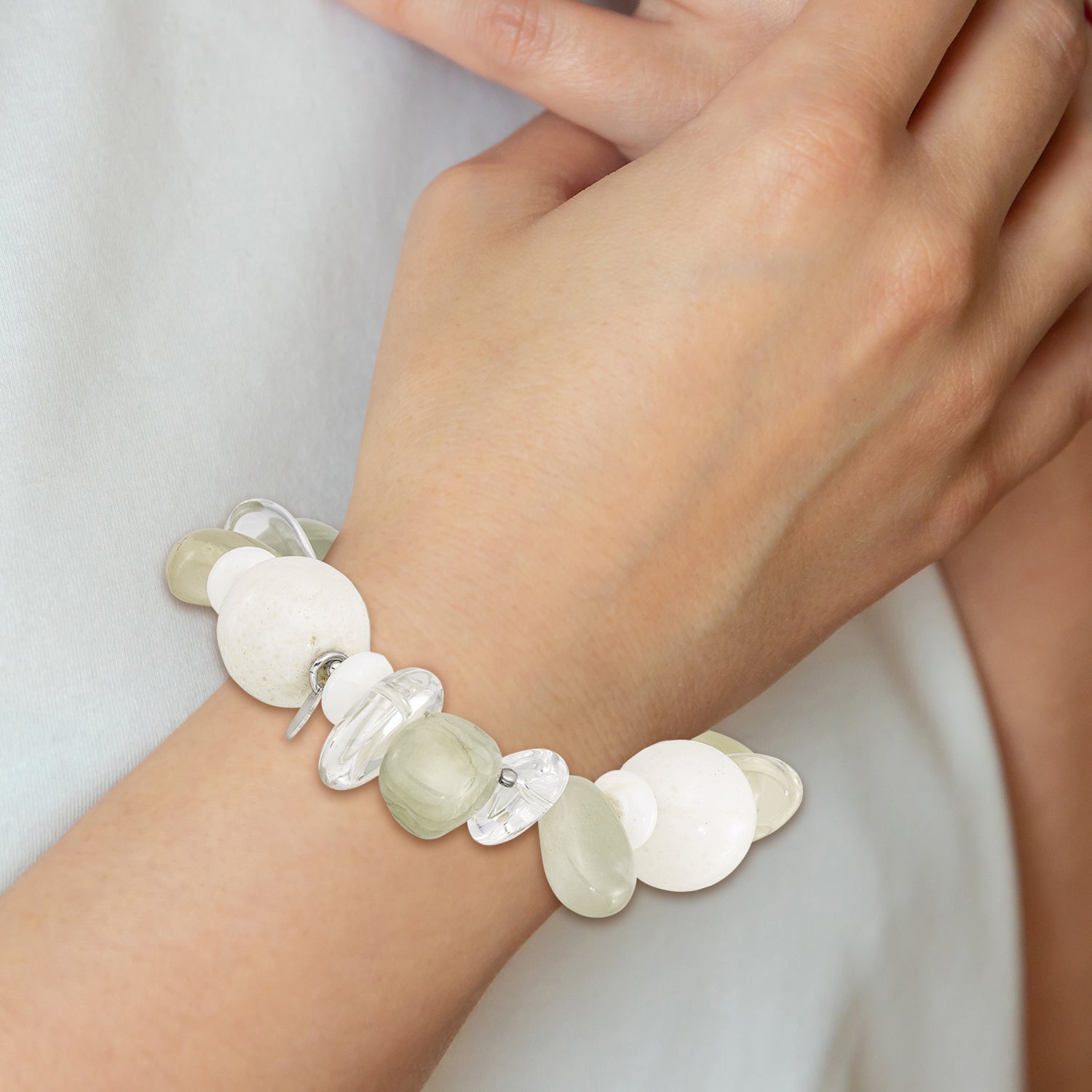 Sterling Silver Stretch Bracelet with Coral Jade Moonstone Quartz